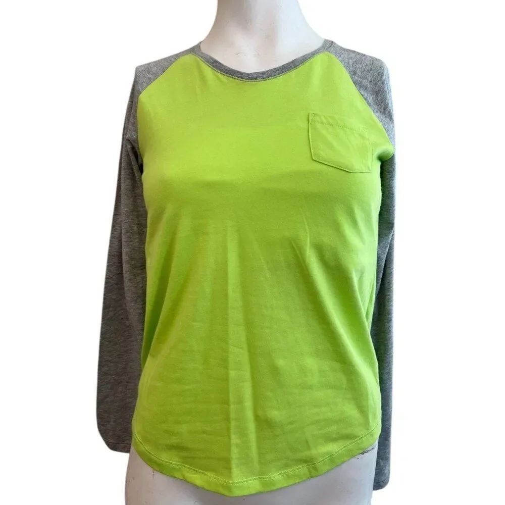 Gap Kids Girls XXL 14-16 Neon Green Grey Long Sleeve Shirt NWT